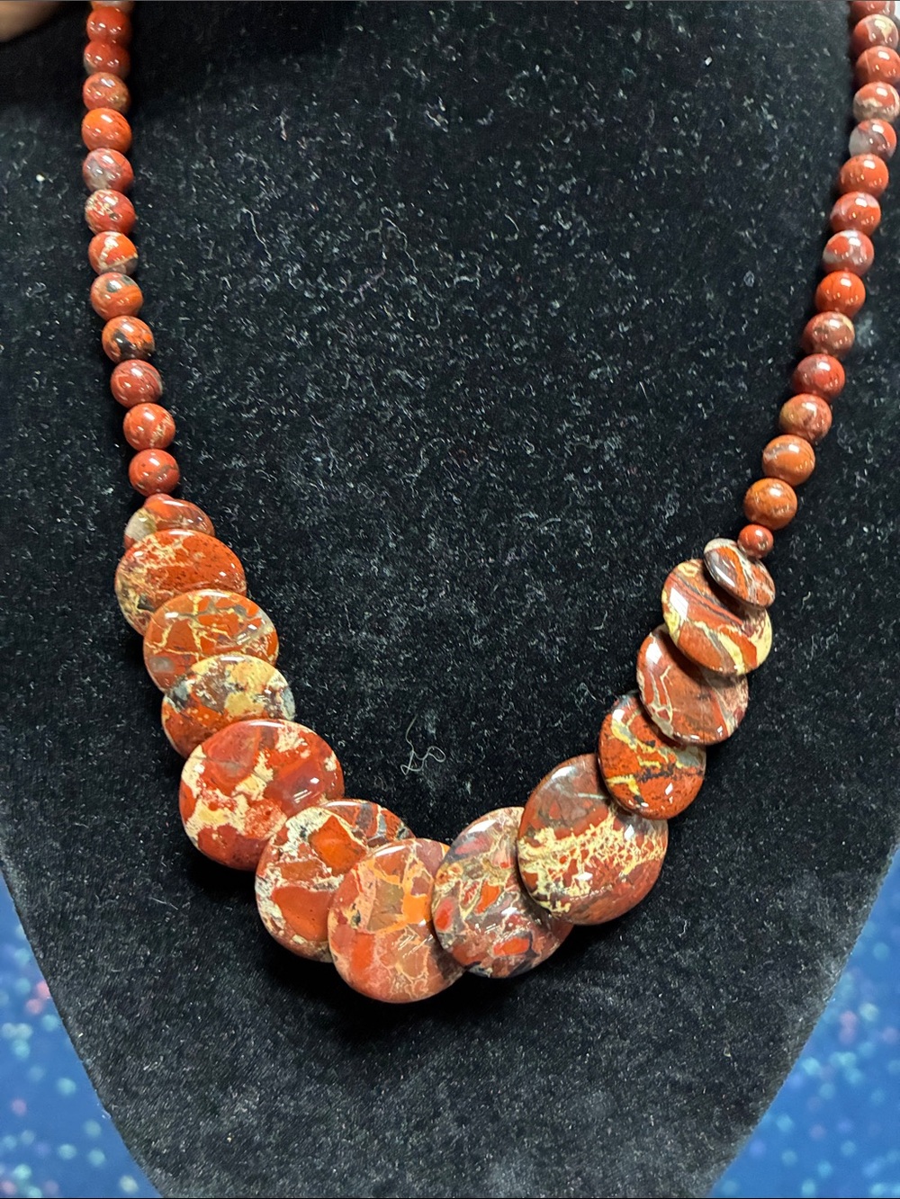 Red Jasper Disc/Coin Bead 20” Necklace - Women's Jewelry